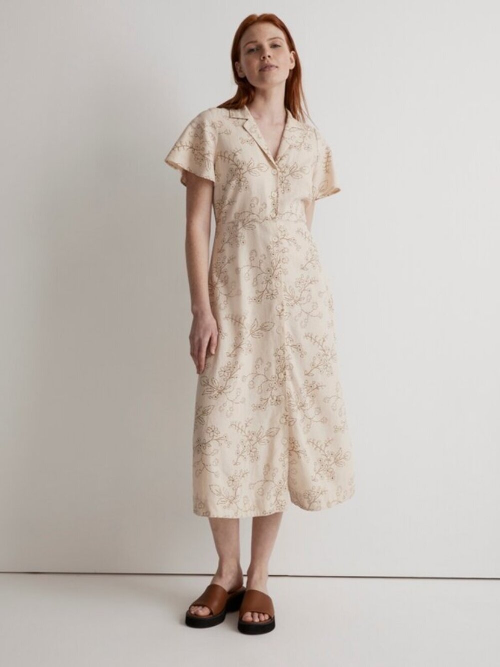 Madewell Kacie Midi Shirtdress in Stitched Vines (Small)